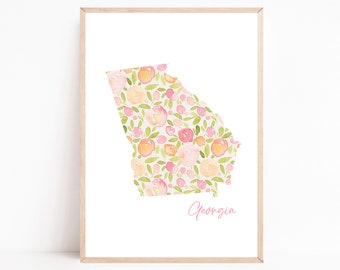 ANY STATE, State Wall Art, State Wall Decor, State Print, State Printable, State Print Art, Floral State, Georgia Print, Home State Sign