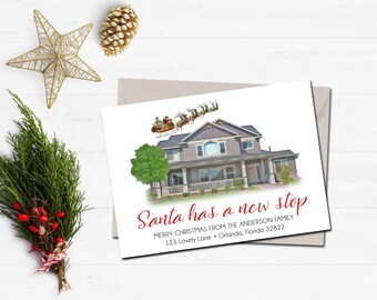 new home christmas card house portrait christmas card christmas change of address card santa has a new stop holiday moving announcement - New Address Christmas Cards new home christmas card house portrait christmas card christmas change of address card santa has a new stop holiday moving announcement - New Address Christmas Cards