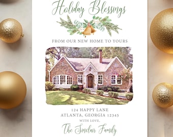 Holiday Blessings, Holiday Blessings Card, From Our New Home, New Home Christmas Card, Change of Address, New Address, Moving Announcement