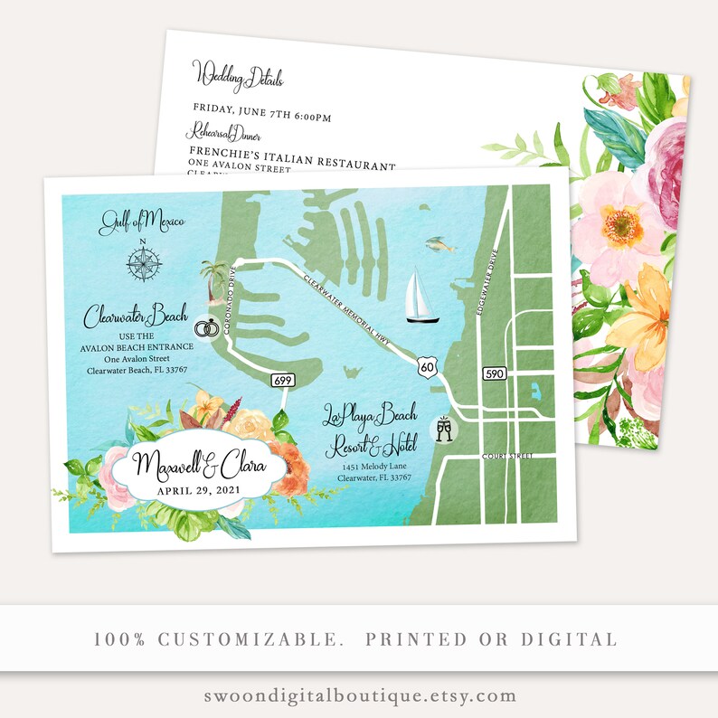 Beach Wedding Wedding Map Wedding Directions Wedding Map Card Wedding Map Invite Wedding Map Invitation Wedding Maps For Guest