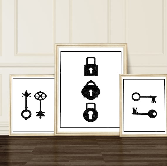 Skeleton Key and Lock Triptych Wall Art Escape Room Download - Etsy