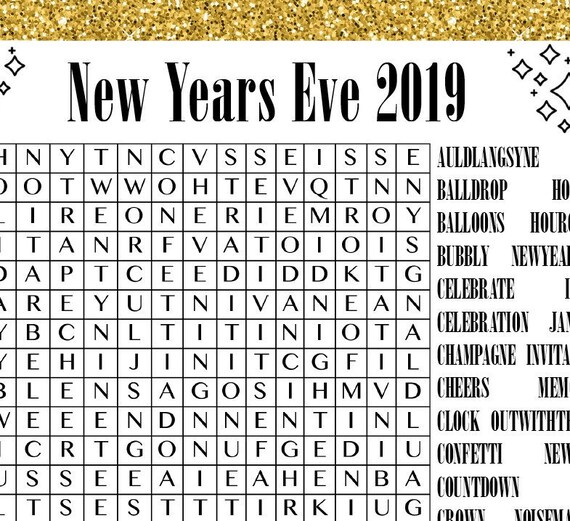 printable new years eve wordsearches nye 2019 hard medium etsy new zealand