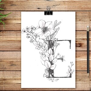 Full Alphabet Monogram Adult Coloring Book Printable, Floral Coloring Page, Relaxation Flowers Coloring, Relaxation Gifts For Women