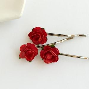 Red Rose Hair Pins Set / Forever Flowers Gift