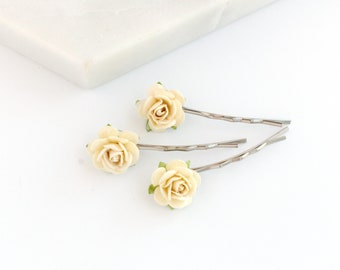 Large Cream Ivory Rose Net Flower Hair Clip Rockabilly 1950s Fascinator Vtg 4055