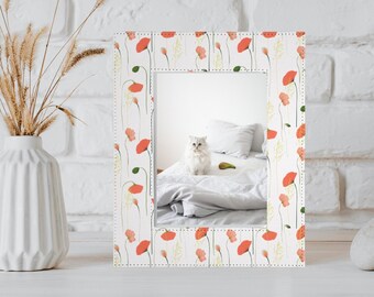 Marco de fotos de flores de amapola naranja rojo personalizado, marco de fotos de 5x7, decoración moderna para el hogar de la granja