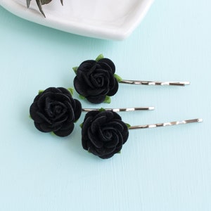 Black Rose Paper Flower Hair Pins / Forever Flowers Gift