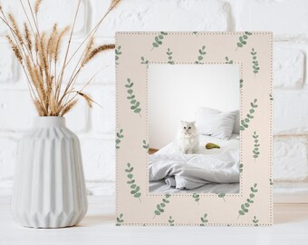 Nuevo marco de fotos de hoja de eucalipto Beige rubor personalizado 5x7, marco de fotos impreso personalizado, decoración moderna para el hogar de la granja