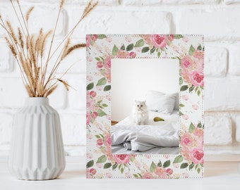 Nuevo marco de imagen Shabby Chic con estampado Floral rosa y verde personalizado, marco de fotos 5x7, decoración moderna para el hogar de la granja