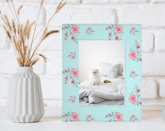 Nuevo marco de fotos personalizado turquesa Floral Shabby Chic, marco de fotos 5x7, decoración moderna para el hogar de la granja