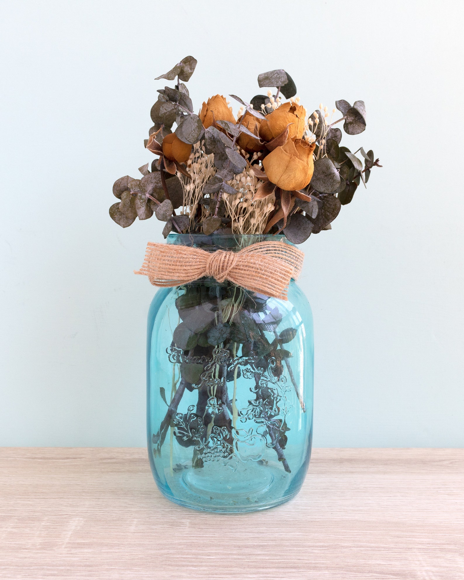 Eucalyptus Flower Arrangement In Mason Jar Vase Etsy