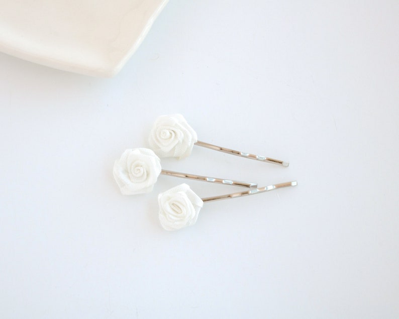White Rose Hair Pins 3 Pcs // Wedding Bobby Pins Wedding Etsy
