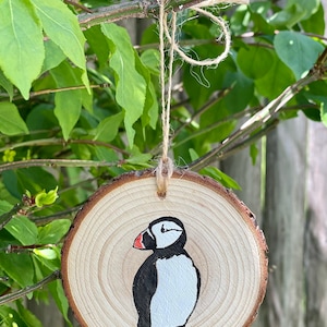 Puffin Ornament, Hand Painted Wood Slice, Made in Coastal Maine, Maine Gifts, Father’s Day, Christmas, All Occasion, Maine Decor, Ships Free