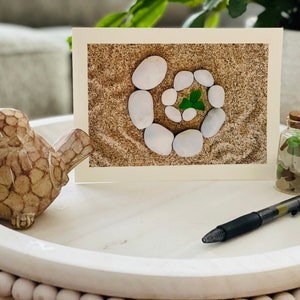 Shamrock Sea Glass & Beach Stone from Maine, Celtic Spiral, Photo Note Card, Fathers Day, St. Patrick&#39;s, Beach Art, Coastal Art, Free Ship