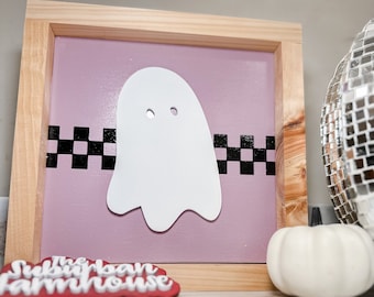 Cute Purple Ghost Halloween Ghost Decor - Retro Groovy Halloween Decor - Suburban Farmhouse - Spooky Season Decor - Trendy 2023 Halloween