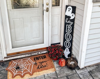 Hey Boo Ghost Sign Decor - Porch Leaner - Bats Witches Halloween Decor - Porch Signs-Fall Porch Decor Welcome Sign - Cute fall porch decor