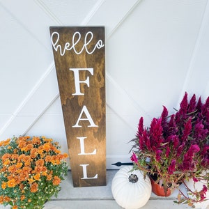 Hello Fall Porch Sign Decor - Porch Leaner - Hello Fall Autumn Pumpkin- Porch Signs -Fall Porch Decor Welcome Sign - Cute fall porch decor