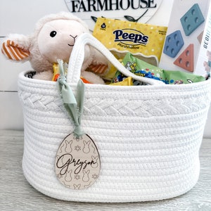 Wood Bunny Easter Basket Tag-Easter Tags - Custom Name Basket Tags -Personalized Easter Tags -Bunny Name Tags- Suburban Farmhouse