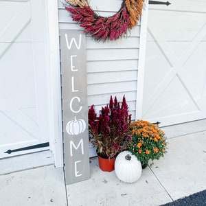 Fall Welcome Porch Sign Decor - Porch Leaner - Hello Fall Autumn Pumpkin- Porch Signs -Fall Porch Decor Welcome Sign - Cute fall porch decor
