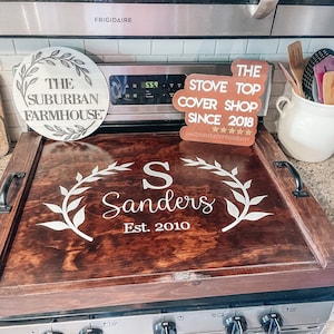 Custom Last Name Stove top cover - Boxed stove cover flat stove cover - Wood stove Cover - Gas Stove Cover