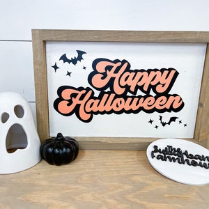 Groovy Retro Happy Halloween Sign - Pastel Halloween Decor - Groovy Halloween Decor - Halloween - Halloween Mantel - The Suburban Farmhouse