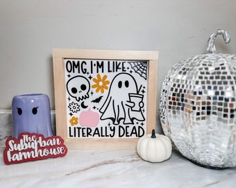 Literally Dead Halloween Ghost Decor - Retro Groovy Halloween Decor - Suburban Farmhouse - Spooky Season Decor - Trendy 2023 Halloween Decor