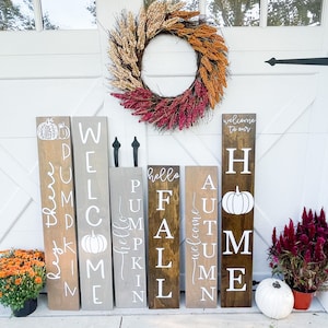 Fall Porch Sign Decor - Porch Leaner - Hello Fall Autumn Pumpkin - Porch Signs - Fall Porch Decor Welcome Sign - Cute fall porch decor