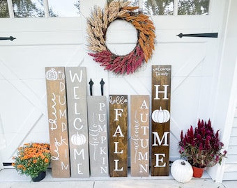 Fall Porch Sign Decor - Porch Leaner - Hello Fall Autumn Pumpkin - Porch Signs - Fall Porch Decor Welcome Sign - Cute fall porch decor
