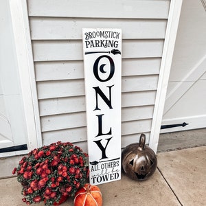 Broom Parking Halloween Porch Sign: Witch Decor, Fall Welcome Sign