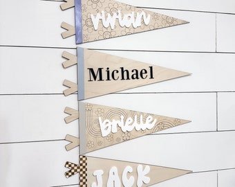 Customizable Child's Name Flag Pennant - The Suburban Farmhouse - Modern Retro Boho Kids Room Decor