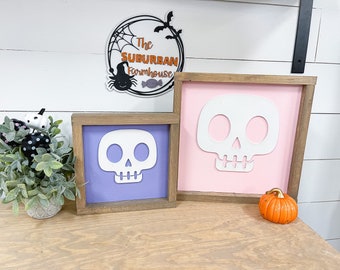 Halloween Wood Sign - Skeleton Decor - Farmhouse Halloween Sign - Minimalist Halloween - Boho Halloween - Pink Halloween - Halloween Sign