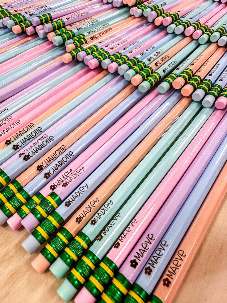 Pastel Engraved Pencils Cute Personalized 2 Pencils Pencil with Name engraved 12 Pack Pencils image 3