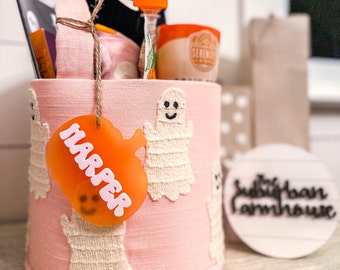 Personalized Halloween Basket Tag: Laser Cut Name Charm