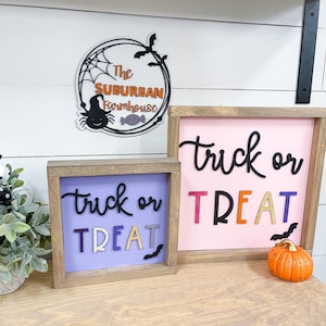 Truco o trato de Halloween Signo de madera-Calabaza- Signo de Halloween de la granja - Halloween minimalista- Boho Halloween-Cocina de Halloween-Signo de Halloween