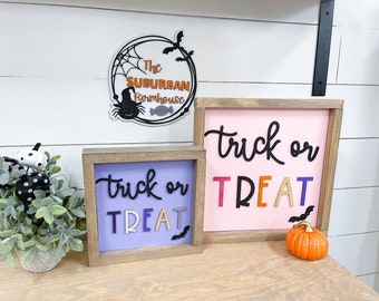 Trick or Treat Halloween Wood Sign-Pumpkin- Farmhouse Halloween Sign - Minimalist Halloween- Boho Halloween-Halloween Kitchen-Halloween Sign