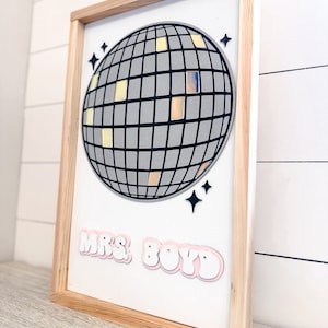 Groovy Teacher Disco Ball Last Name Sign - Retro Classroom Decor - The Suburban Farmhouse