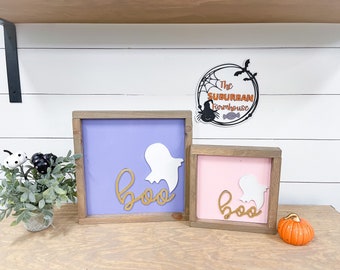 Boo Ghost Decor Halloween Wood Sign- Pumpkin- Farmhouse Halloween Sign - Minimalist Halloween - Boho Halloween-Pink Halloween-Halloween Sign