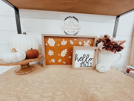 Hello Fall - FALL SIGN BUNDLE - Fall leaf background - Autumn Decor - Hello Fall Sign -Leaf Sign- Rustic Fall Farmhouse - Suburban Farmhouse