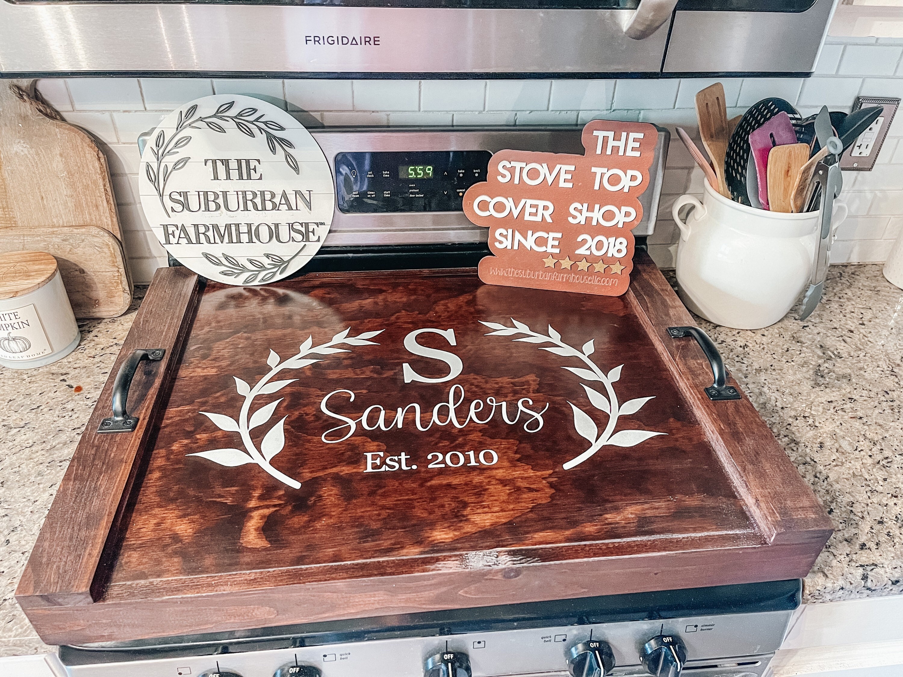 Kitchen Stove Top Cover; Noodle Board; Wooden Cover for Stove; Rustic Farmhouse Finish, Blue