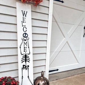Skeleton Welcome Sign: Halloween Porch Leaner, Witch Decor