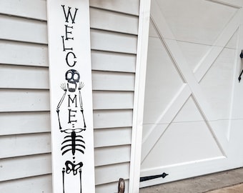 Skeleton Welcome Sign: Halloween Porch Leaner, Witch Decor