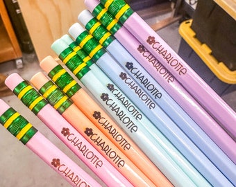 Pastel Engraved Pencils - Cute Personalized #2 Pencils - Pencil with Name engraved - 12 Pack Pencils