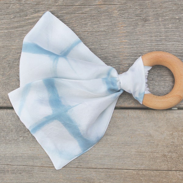 Natural Dyed Silk and Wood Teether/ Naturally Dyed Silk/ Silk Sensory/ Silk Teether/ Wooden Teething Ring/ Wooden Baby Toy