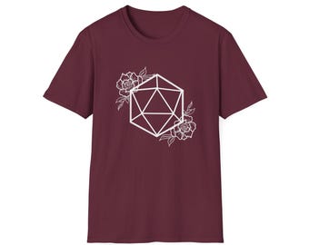 Camiseta de dados florales D20 / Camiseta de rol con flores de D&D