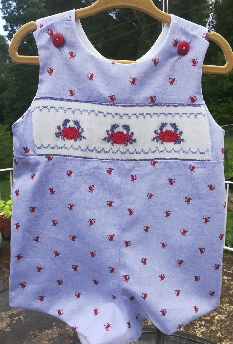 size 12 month blue Chambray and crabs Baby boy Jonjon
