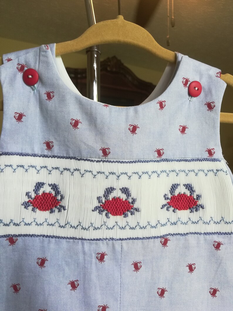 size 12 month blue Chambray and crabs Baby boy Jonjon