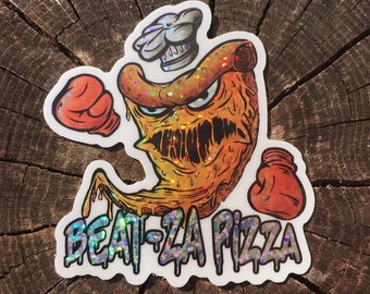 Beat-Za Pizza - Autocollant de tranche de pizza holographique à paillettes