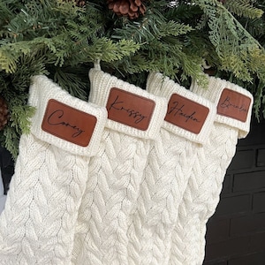 Personalized Christmas Stockings | Leather Patch Name Stockings | Laser Engraved Christmas Stockings