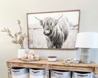 Highland Cow Print | Longhorn Print | Farm Animal Art | Cow Print | Highland Cow | Cattle Prints | Black And White Animal Print Sign