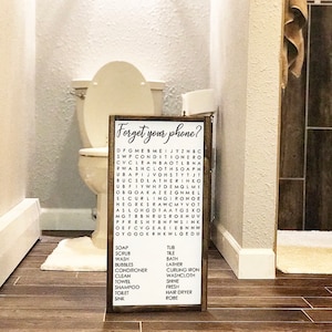 Forget your phone sign; Forget your phone bathroom sign; Funny Bathroom signs; bathroom decor; Bathroom signs; Word search Sign; Word Finder